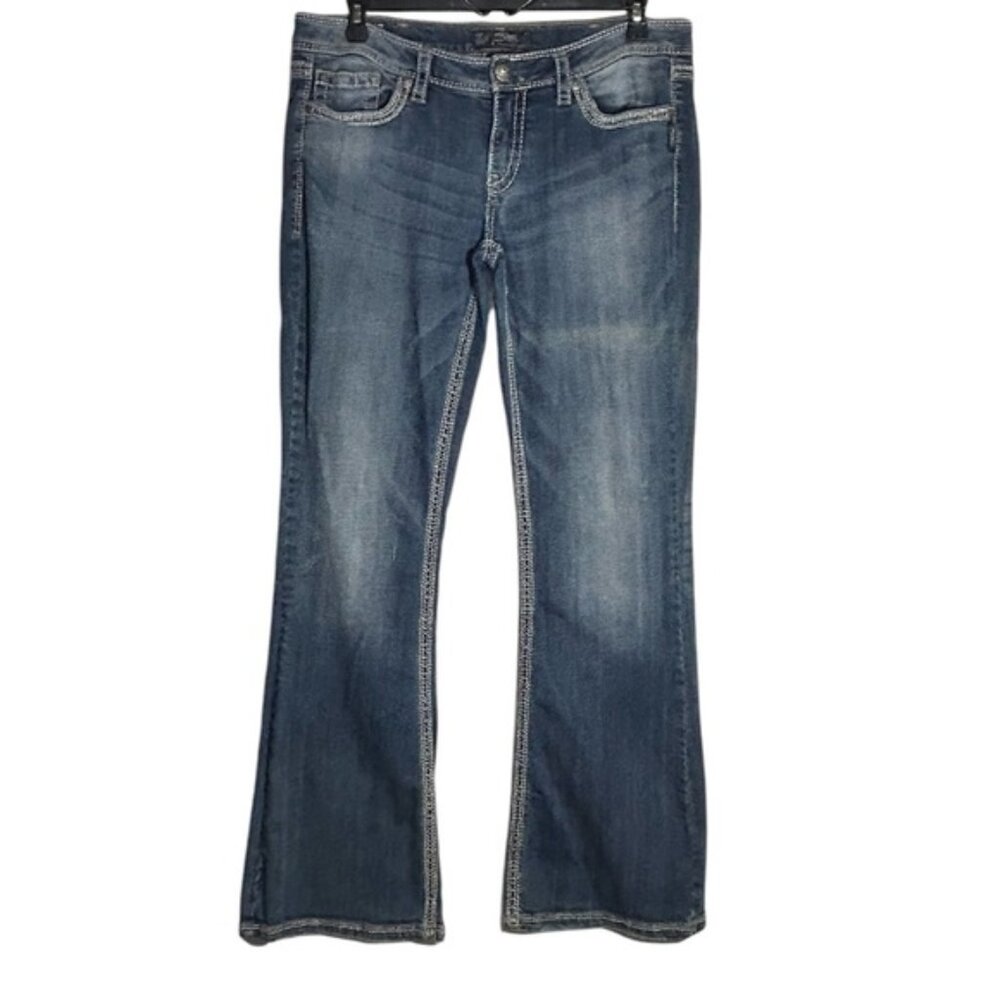 Silver Women's Lola Denim Flare Jeans TALL Y2K Size 34 x 35